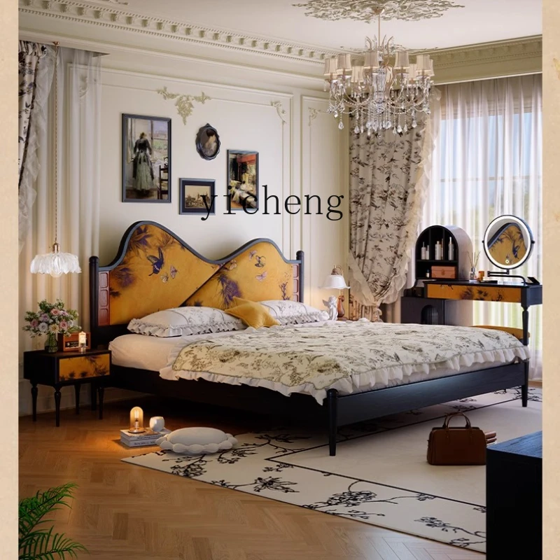 TQQ retro solid wood bed advanced master bedroom double bed medium antique leather soft bag bed
TQQ retro solid wood bed advanced master bedroom double bed medium antique leather soft bag bed