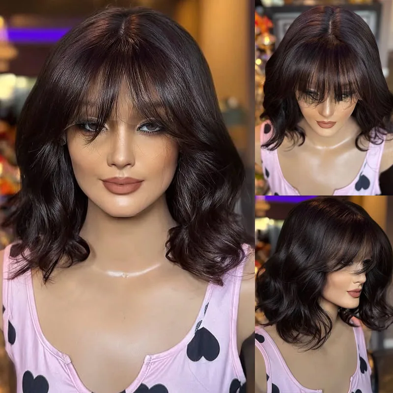 Natural Black Short Bob Wavy Virgin Human Hair Glueless Fringe 13x6 Lace Front Deep Part Wigs Natural Hairline with Bangs
Natural Black Short Bob Wavy Virgin Human Hair Glueless Fringe 13x6 Lace Front Deep Part Wigs Natural Hairline with Bangs