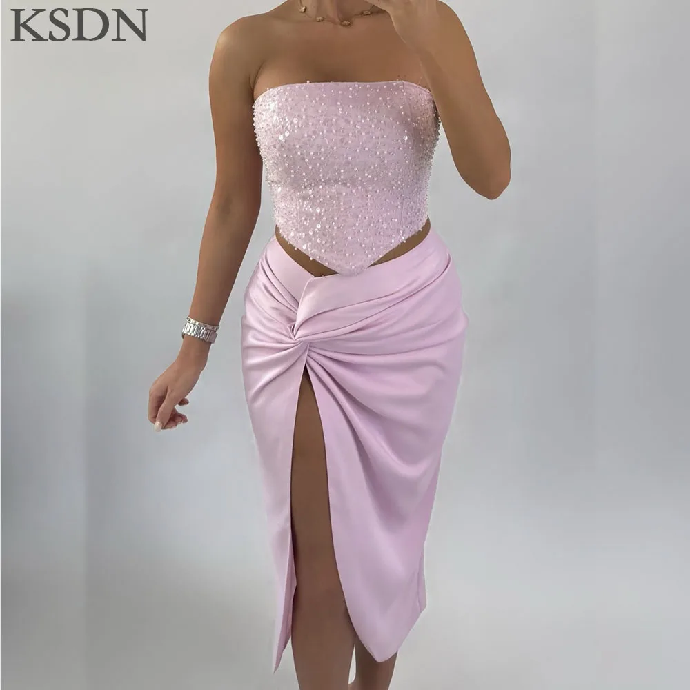 KSDN Pink Sequined Split Prom Dresses 2025 Strapless Pleat Sleeveless Tea-Length Gowns Special Occasion Dress Vestidos
KSDN Pink Sequined Split Prom Dresses 2025 Strapless Pleat Sleeveless Tea-Length Gowns Special Occasion Dress Vestidos