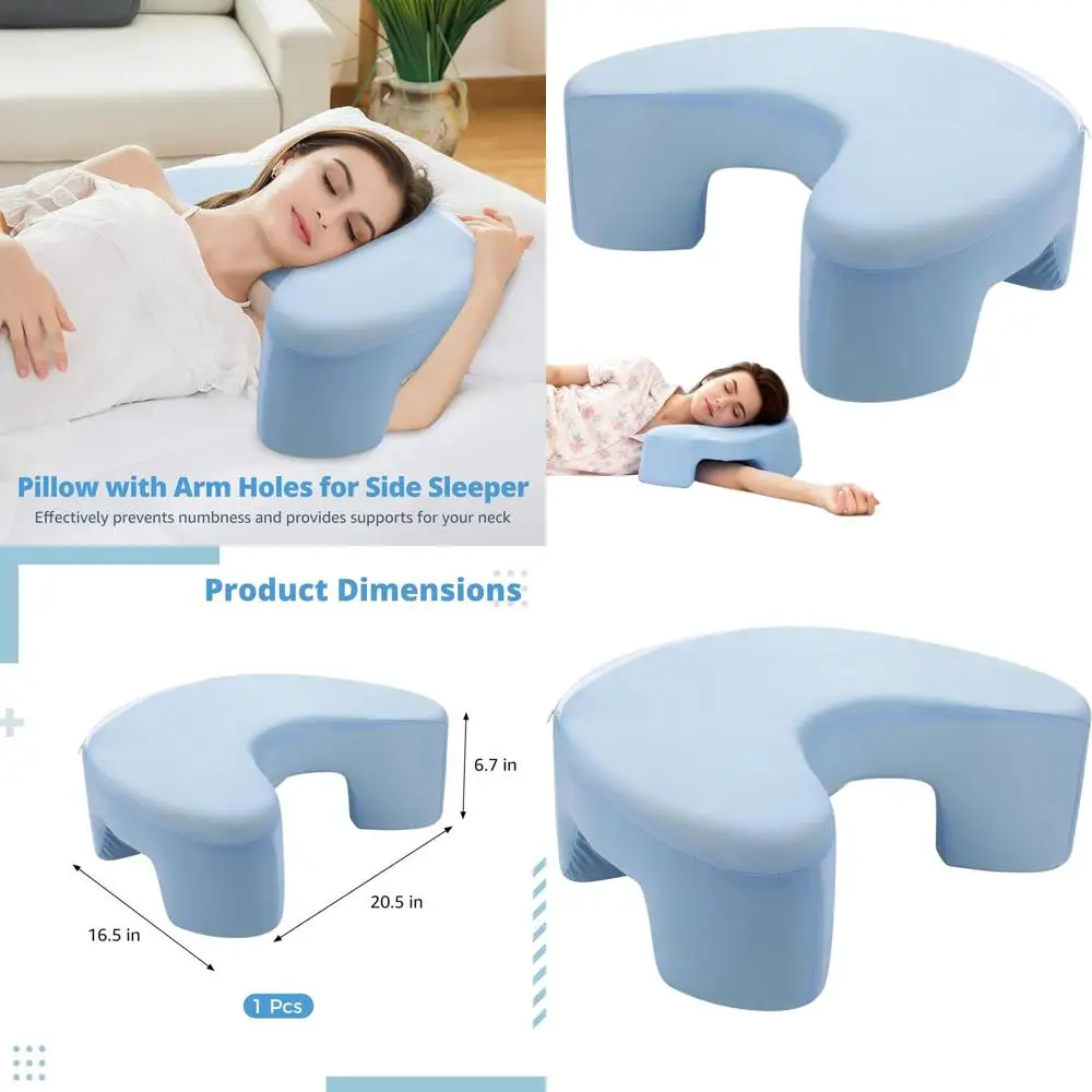 Ergonomic Side Sleeper Pillow with Arm Holes, Memory Foam for Neck and Shoulder Support, Light Blue, Versatile Use
Ergonomic Side Sleeper Pillow with Arm Holes, Memory Foam for Neck and Shoulder Support, Light Blue, Versatile Use
