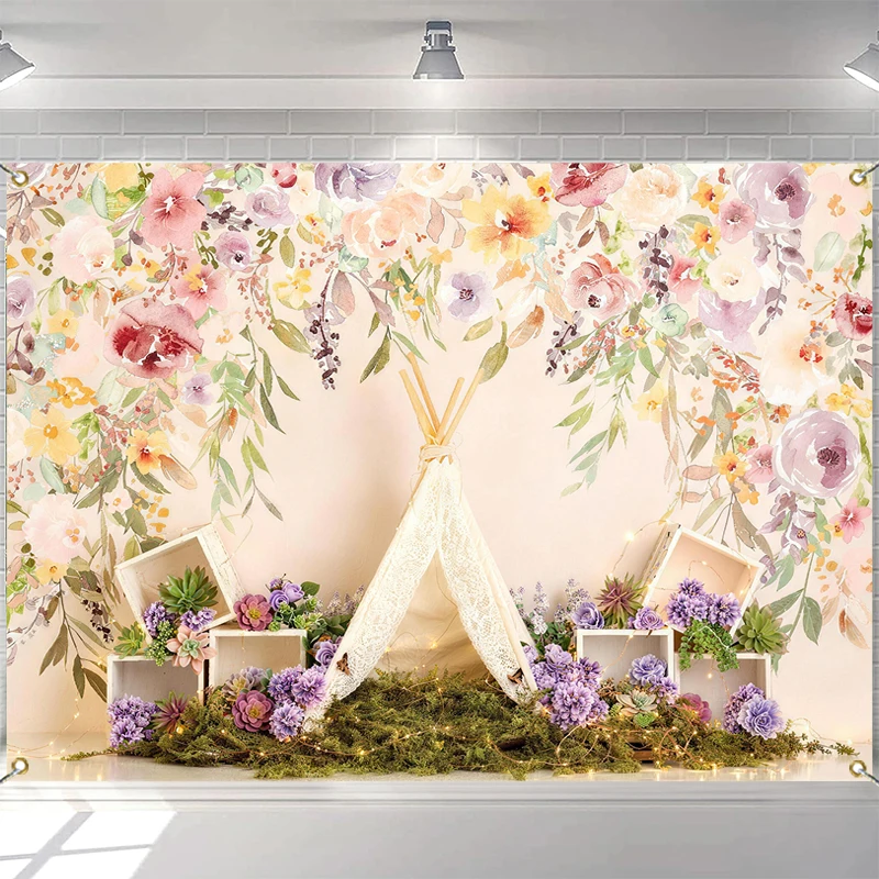 LS Colorful Butterfly With Floral Tent Backdrop Girl Baby 1st Birthday Cake Smash Props Flower Spring Watercolor Wall Background
LS Colorful Butterfly With Floral Tent Backdrop Girl Baby 1st Birthday Cake Smash Props Flower Spring Watercolor Wall Background
