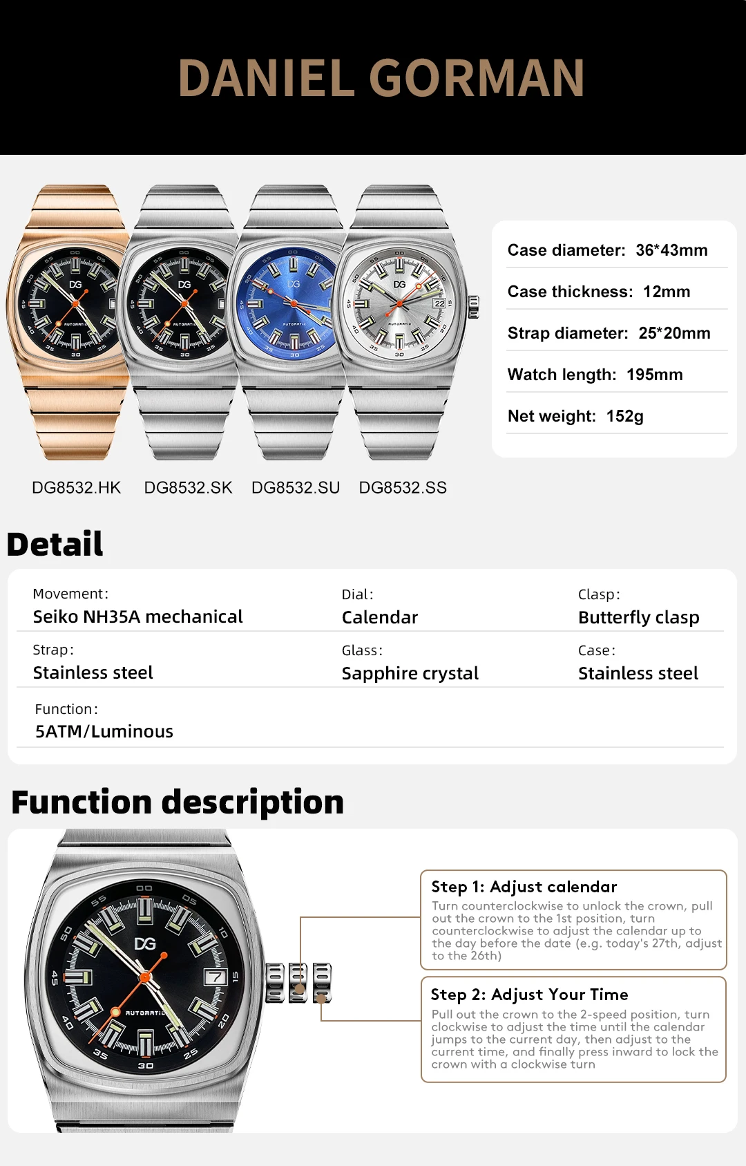 NH35A Gorman Watch DG8532 gormanwatch Automatic NH35 Movement Mechanical Wristwatch Special A Watch Gifts 2026 Stainless Steel
NH35A Gorman Watch DG8532 gormanwatch Automatic NH35 Movement Mechanical Wristwatch Special A Watch Gifts 2026 Stainless Steel