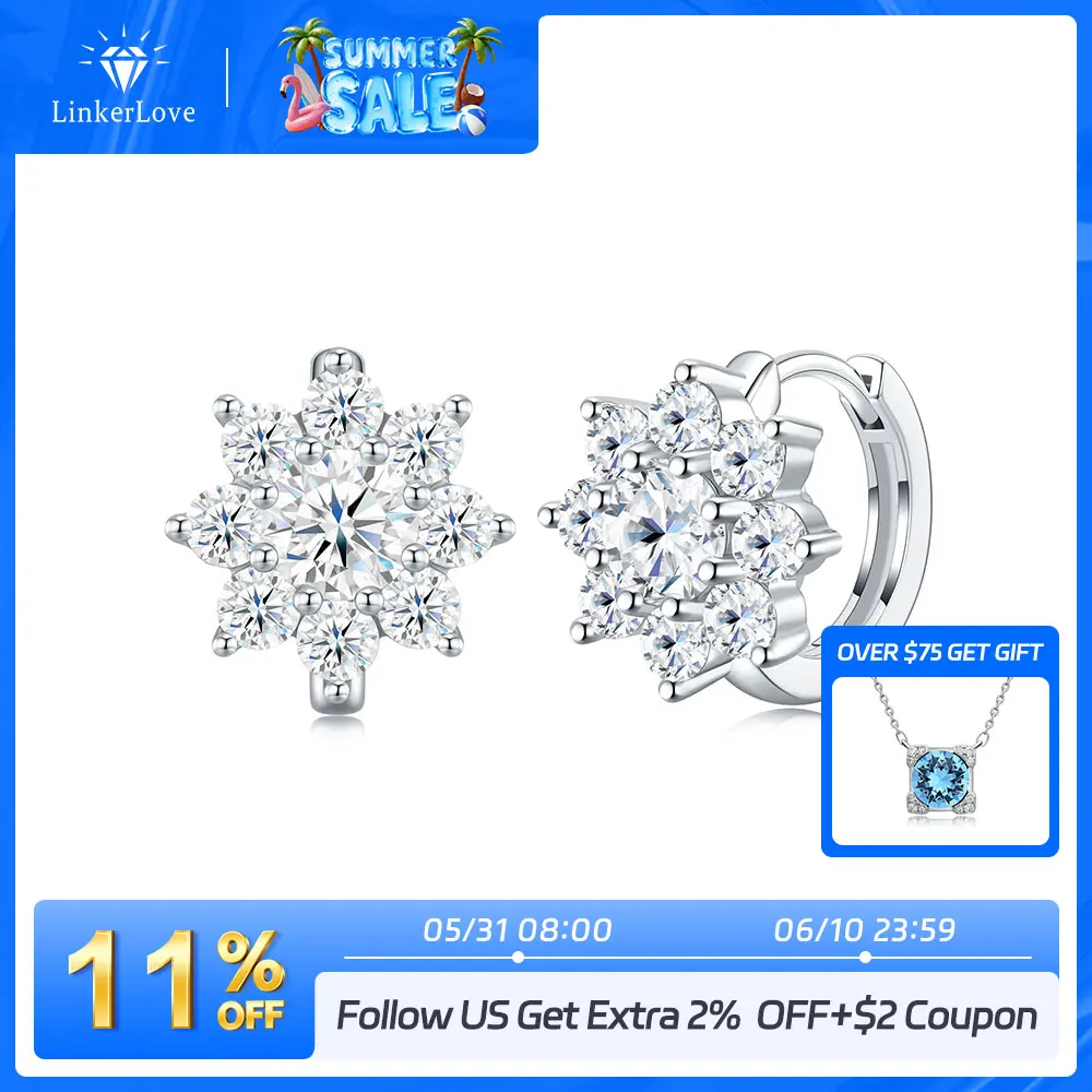 LinkerLove S925 Silver Moissanite Snowflake Hoop Earrings for Women with 2.8mm Side Stones Sparkly Cluster Earrings Fine Jewelry
LinkerLove S925 Silver Moissanite Snowflake Hoop Earrings for Women with 2.8mm Side Stones Sparkly Cluster Earrings Fine Jewelry