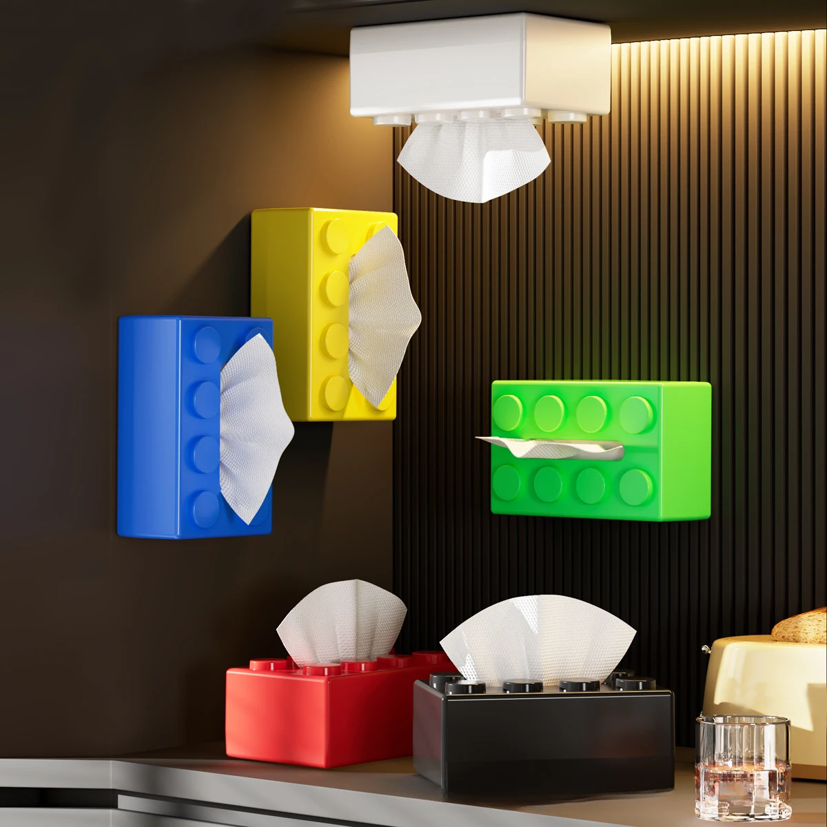 Creative Building Blocks with Spring Tissue Box Wall-mounted Perforation-free Paper Holder Bathroom Face Towel Box Organizer
Creative Building Blocks with Spring Tissue Box Wall-mounted Perforation-free Paper Holder Bathroom Face Towel Box Organizer