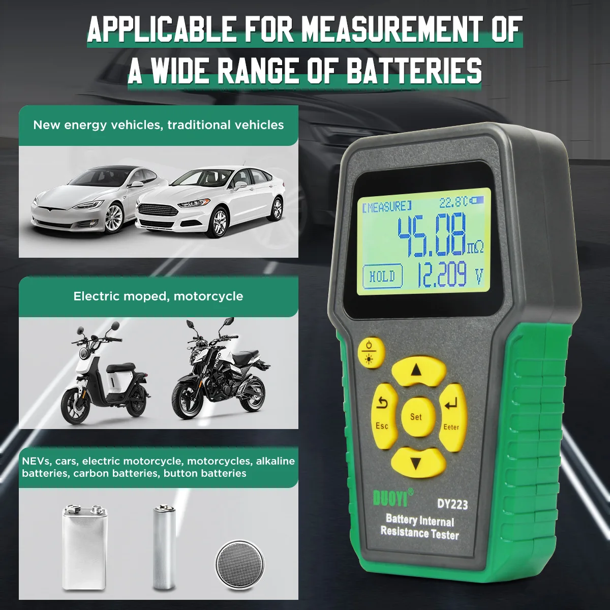 DUOYI DY223 Battery Internal Resistance Tester 4-Wire Kelvin Testing Lead acid&Lithium&Nickel cadmium&Alkaline batteries Tools
DUOYI DY223 Battery Internal Resistance Tester 4-Wire Kelvin Testing Lead acid&Lithium&Nickel cadmium&Alkaline batteries Tools