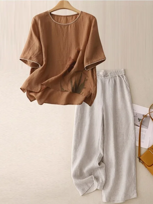Loose Cotton Linen Set for Middle-Aged And Elderly Women Summer Thin round Neck Two-Piece Set Ethnic Style Vintage Pattern
Loose Cotton Linen Set for Middle-Aged And Elderly Women Summer Thin round Neck Two-Piece Set Ethnic Style Vintage Pattern