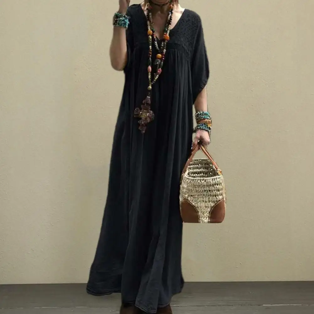 Solid Color Dress Elegant Lace Maxi Dress with V Neck Horn Sleeves Vintage Style Solid Color Pleated Summer Dress for Women Soft
Solid Color Dress Elegant Lace Maxi Dress with V Neck Horn Sleeves Vintage Style Solid Color Pleated Summer Dress for Women Soft