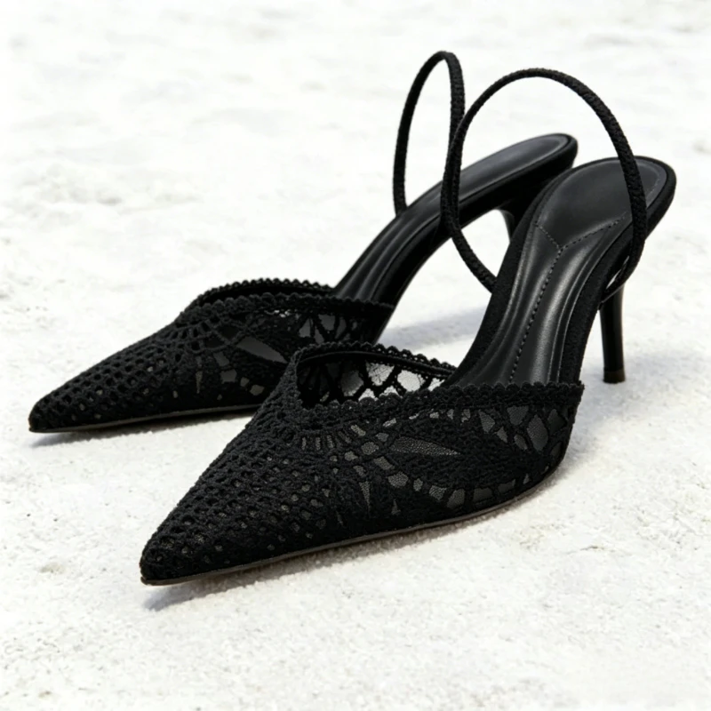 Fashion Mesh Openwork Slingback Heels Women Elegant Weave Pointed-toe Black High-heeled Sandals Luxury Banquet Designer Shoes
Fashion Mesh Openwork Slingback Heels Women Elegant Weave Pointed-toe Black High-heeled Sandals Luxury Banquet Designer Shoes