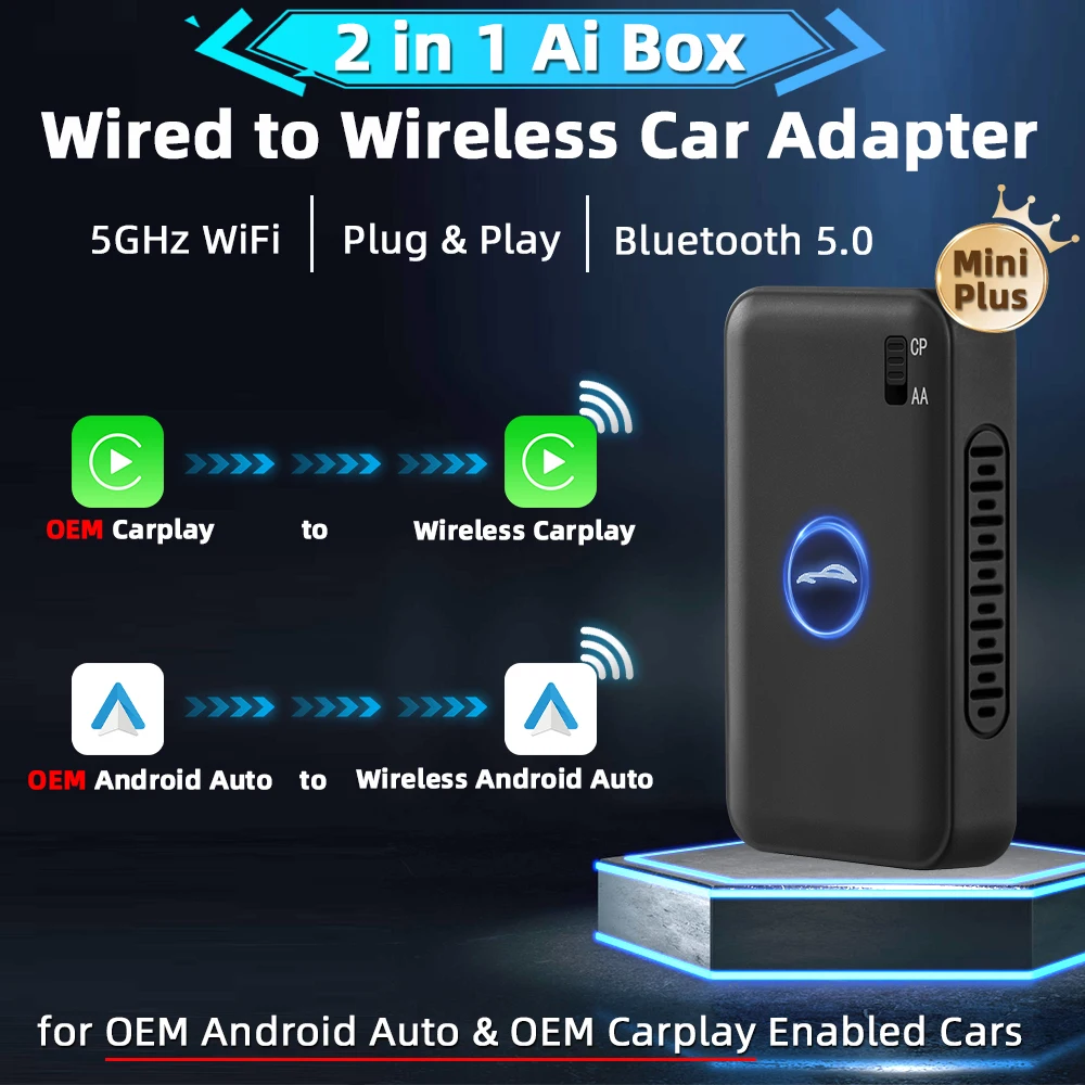 LED Mini 2in1 Wireless Carplay&Android Auto Adapter for Car Play Wired to Wireless Smart Car Ai Box Bluetooth WiFi Auto Connect
LED Mini 2in1 Wireless Carplay&Android Auto Adapter for Car Play Wired to Wireless Smart Car Ai Box Bluetooth WiFi Auto Connect