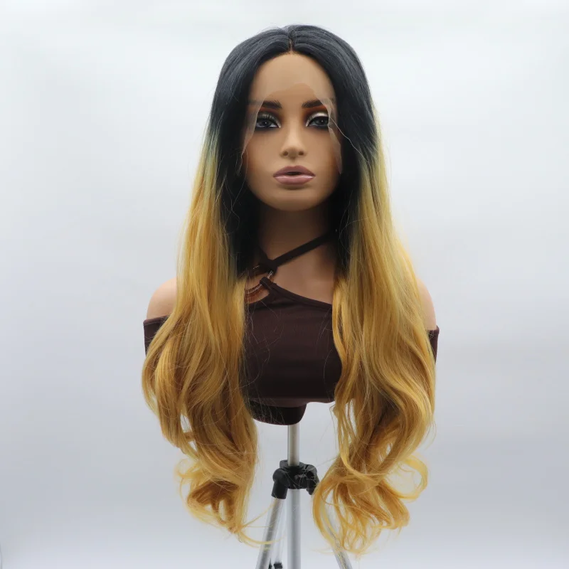 Women's hand-crafted lace front wig with gradient golden color, large wavy long curly hair, full synthetic fiber headpiece
Women's hand-crafted lace front wig with gradient golden color, large wavy long curly hair, full synthetic fiber headpiece