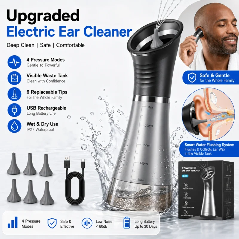 Electric Ear Wax Remover Kit USB Ear Irrigation Washer 4 Pressure Modes 6 Soft Tips Visible Waste Tank Waterproof Ear Cleaner
Electric Ear Wax Remover Kit USB Ear Irrigation Washer 4 Pressure Modes 6 Soft Tips Visible Waste Tank Waterproof Ear Cleaner