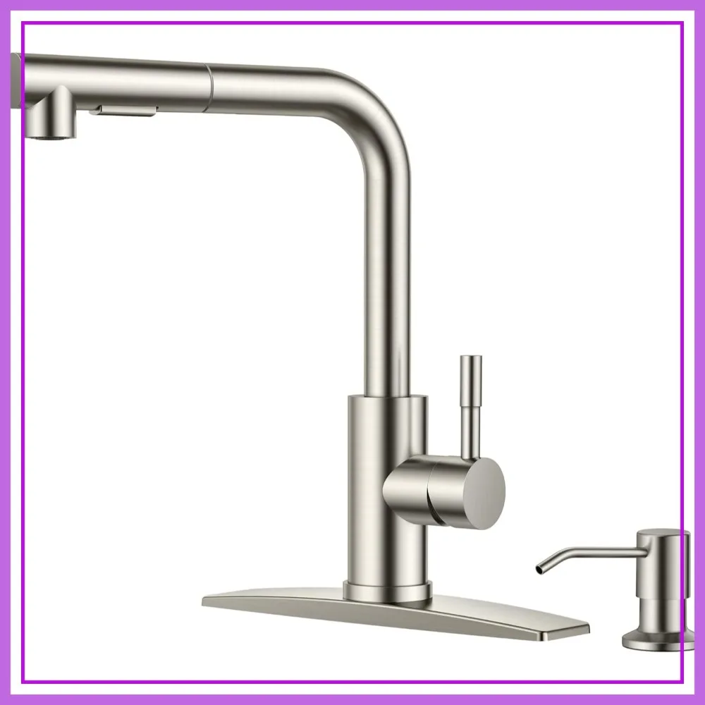 Kitchen Faucet with Soap Dispenser, Brushed Nickel Stainless Steel Pull Out Sprayer, Single Handle for Bar RV Farmhouse Laundry Outdoor
Kitchen Faucet with Soap Dispenser, Brushed Nickel Stainless Steel Pull Out Sprayer, Single Handle for Bar RV Farmhouse Laundry Outdoor