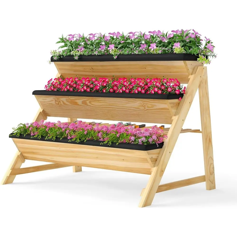 3-Tier Wooden Elevated Garden Bed Kit, Planter Box with Legs & Liners for Herbs, Vegetables, Indoor or Outdoor Use
3-Tier Wooden Elevated Garden Bed Kit, Planter Box with Legs & Liners for Herbs, Vegetables, Indoor or Outdoor Use
