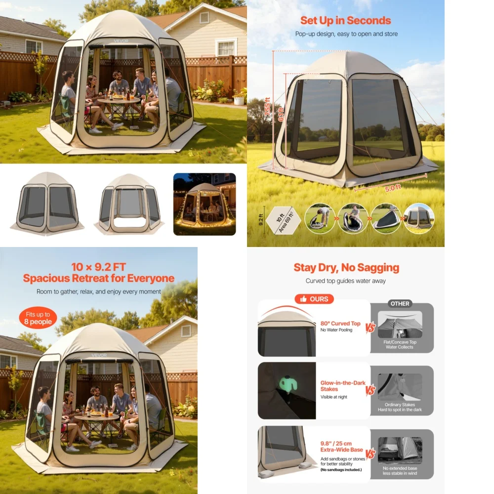 GazebosPop Up Screen House Tent 10x9,2 фута сетчатая беседка для 4-8 человек, кемпинга на открытом воздухе
GazebosPop Up Screen House Tent 10x9,2 фута сетчатая беседка для 4-8 человек, кемпинга на открытом воздухе