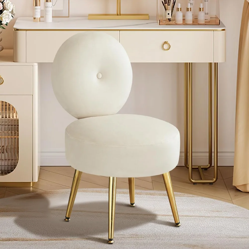 Vanity Stool Chair with Back, Cute Small Accent Chair Makeup Chair with Gold Legs for Vanity Bedroom Bathroom Living Room
Vanity Stool Chair with Back, Cute Small Accent Chair Makeup Chair with Gold Legs for Vanity Bedroom Bathroom Living Room