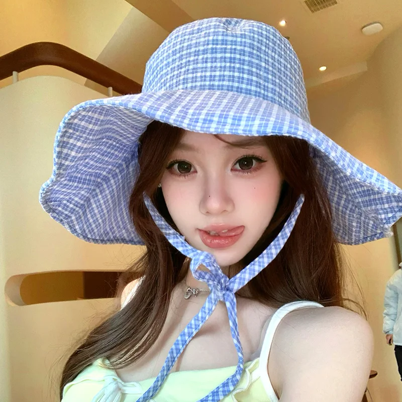 Spring and Summer Small Fresh Plaid Large Brim Breathable Sunshade Sun Hat Outdoor Vacation Leisure Lace-up Bucket Cap for Women
Spring and Summer Small Fresh Plaid Large Brim Breathable Sunshade Sun Hat Outdoor Vacation Leisure Lace-up Bucket Cap for Women