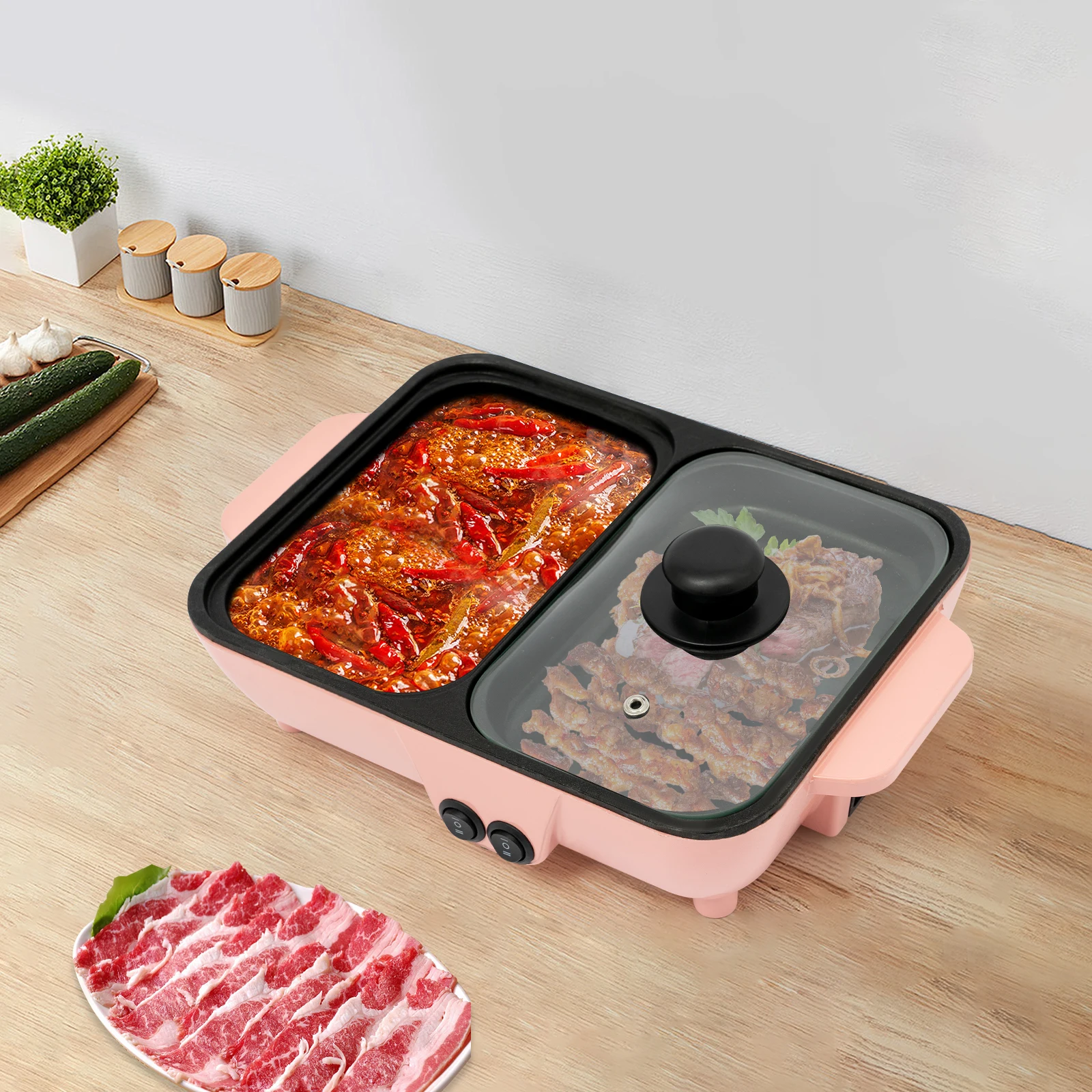 2-In-1 600W+600W Electric Hot Pot and Frying Pan,Tabletop Electric Hot Pot w/ Lid Portable Handle, 110V Non-Stick Pan for 1-4 people Boiling & Frying
2-In-1 600W+600W Electric Hot Pot and Frying Pan,Tabletop Electric Hot Pot w/ Lid Portable Handle, 110V Non-Stick Pan for 1-4 people Boiling & Frying