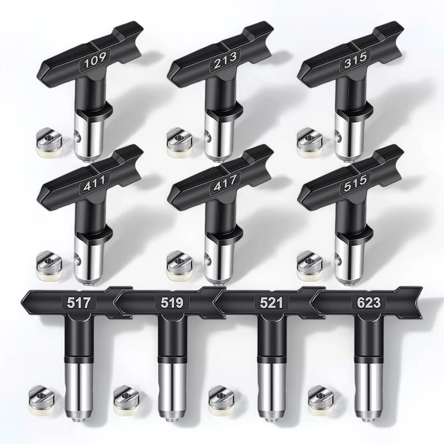 10 Sizes Reversible Airless Paint Sprayer Nozzle Tips (109-623) with Seals Spray Gun Accessories
10 Sizes Reversible Airless Paint Sprayer Nozzle Tips (109-623) with Seals Spray Gun Accessories
