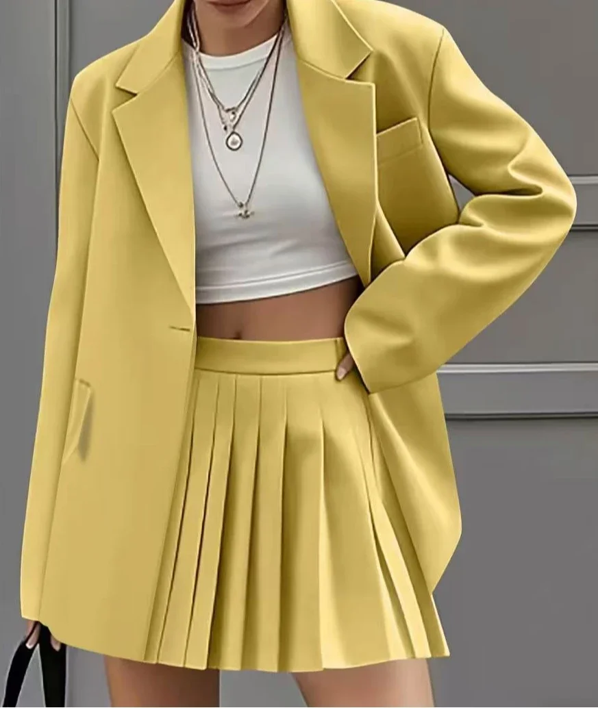 2 Piece Sets Womens Outifits Stylish Blazer Coat Long Blazer Jackets & Pleated Mini Skirt Suits Office Ladies New Summer 2025
2 Piece Sets Womens Outifits Stylish Blazer Coat Long Blazer Jackets & Pleated Mini Skirt Suits Office Ladies New Summer 2025