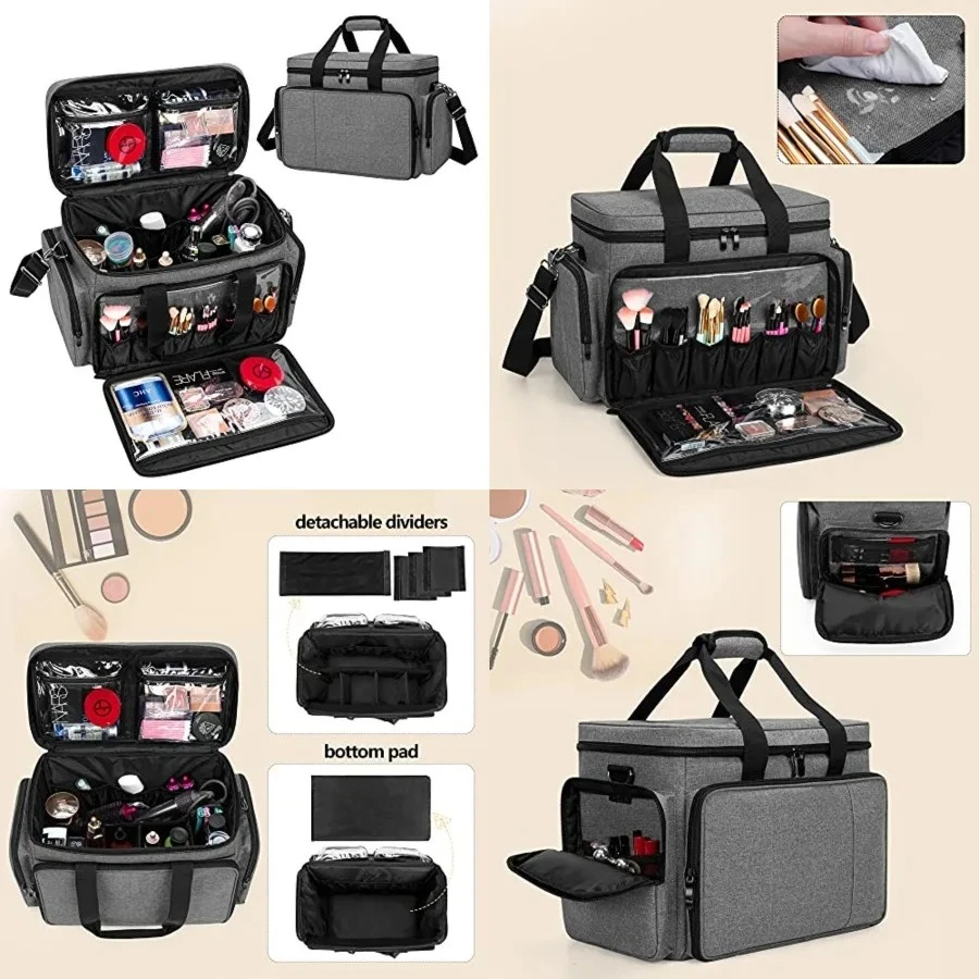 Large Makeup Bag Cosmetic Bag with Removable Dividers, Travel Makeup Case Holds Cosmetics and Hair Supplies, Gray
Large Makeup Bag Cosmetic Bag with Removable Dividers, Travel Makeup Case Holds Cosmetics and Hair Supplies, Gray