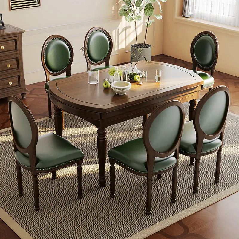 American country-style solid wood dining table, foldable round dining table and chair combo furniture, home dining room, French
American country-style solid wood dining table, foldable round dining table and chair combo furniture, home dining room, French