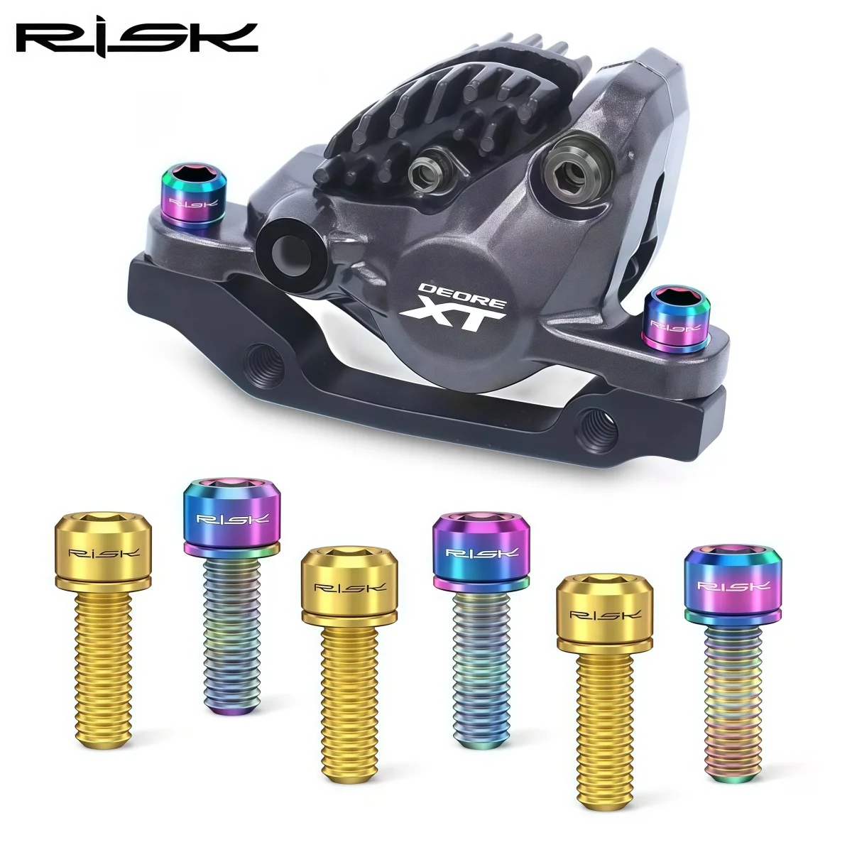 RISK Titanium M6x18 / 20mm Bike Disc Brake Caliper Bolts & Washer Kit & Crank Arm Locking Bolts (Iridescent / Gold / Black)
RISK Titanium M6x18 / 20mm Bike Disc Brake Caliper Bolts & Washer Kit & Crank Arm Locking Bolts (Iridescent / Gold / Black)