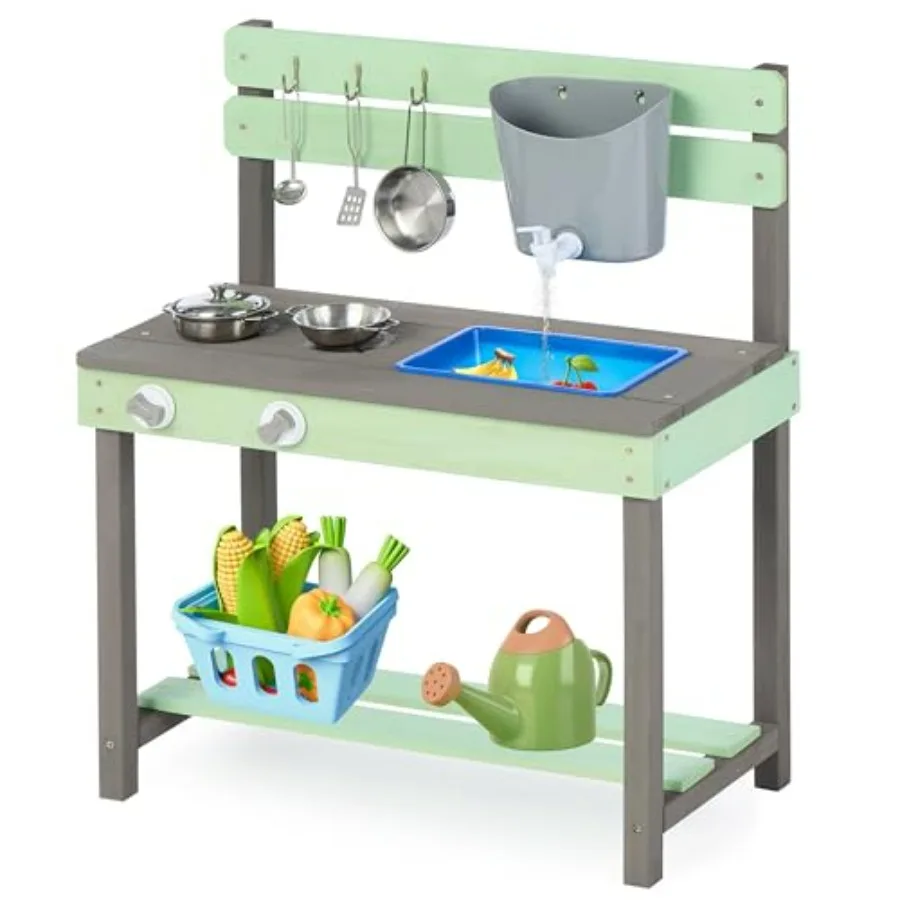 Outdoor wooden kids play kitchen with water play set and cooking toys, natural wood color, durable for 3+ years
Outdoor wooden kids play kitchen with water play set and cooking toys, natural wood color, durable for 3+ years