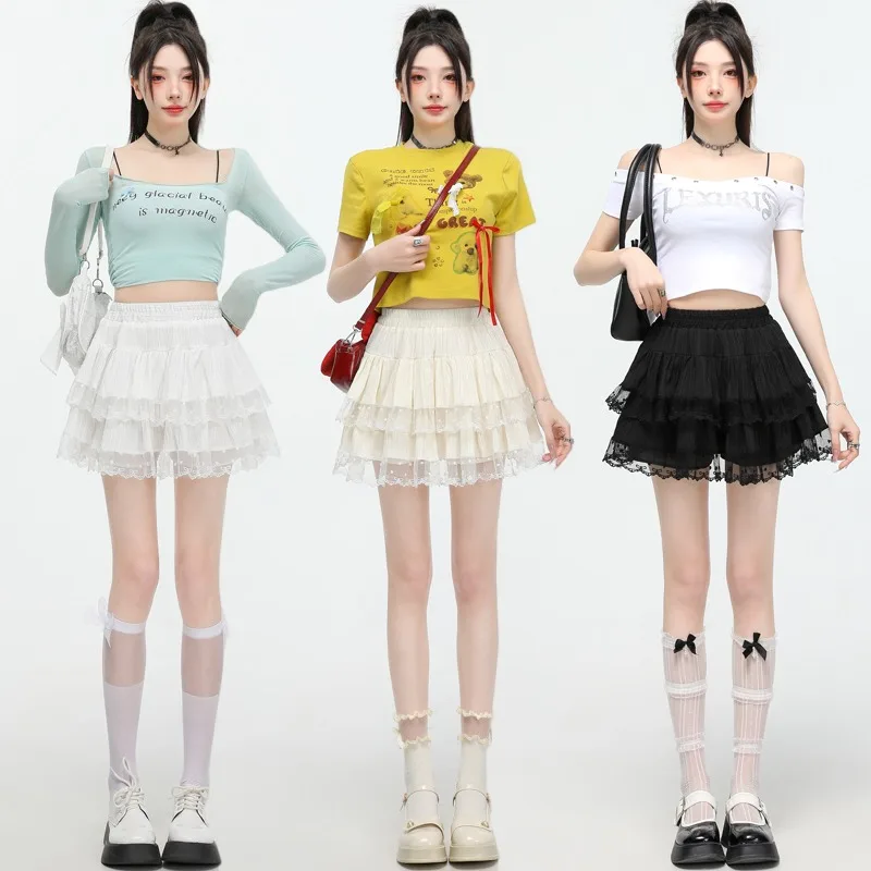 Sweet Lace Splicing Cake Skirt Women Clothing Spring Summer High-waisted A-shaped Puffy Skirt Solid Mini Skirt Female Faldas
Sweet Lace Splicing Cake Skirt Women Clothing Spring Summer High-waisted A-shaped Puffy Skirt Solid Mini Skirt Female Faldas
