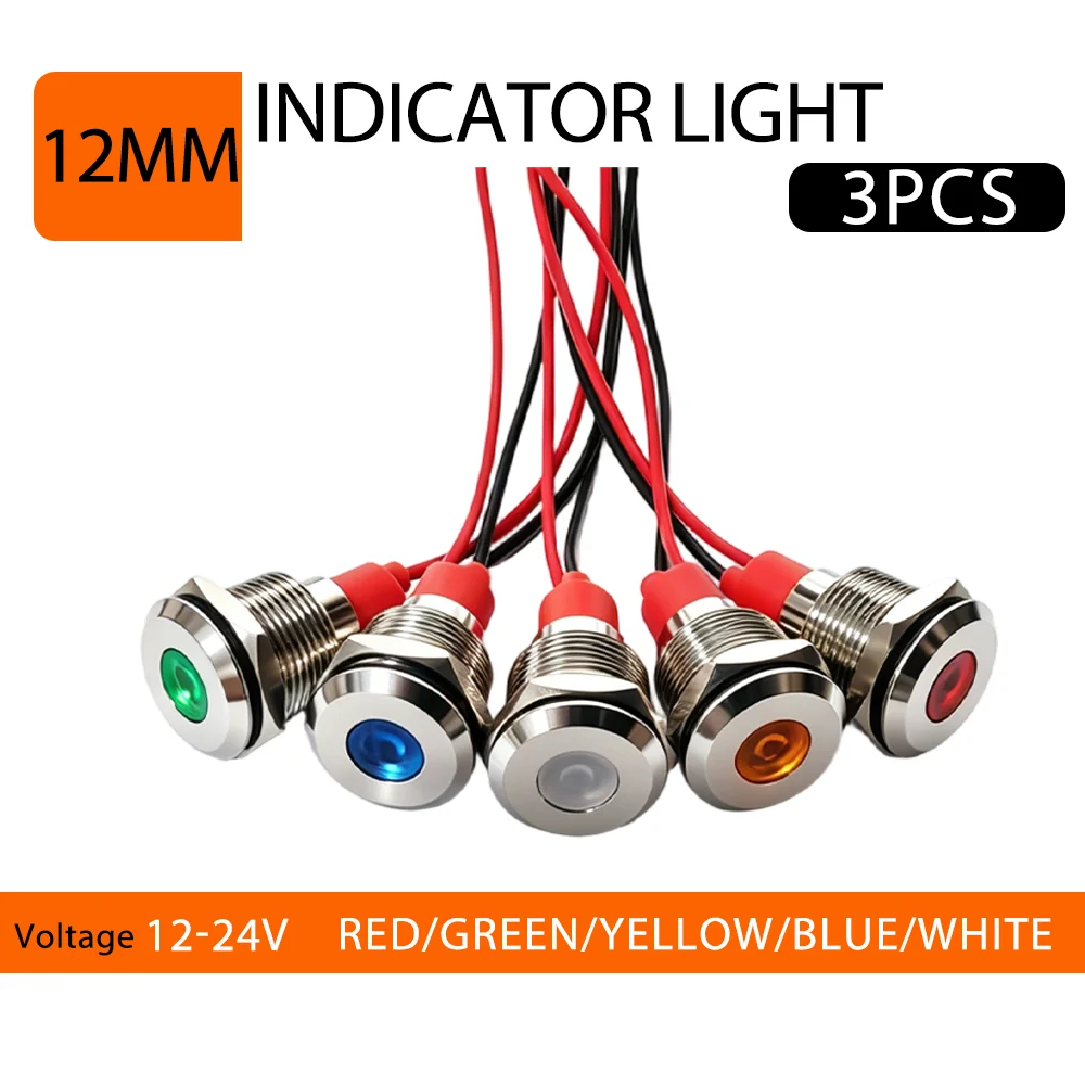 3PCS 12MM LED Indicator Light Flat Top Metal Waterroof Warning Indicator 12V-24V For Car Marine Dashboard LED Signal Lights
3PCS 12MM LED Indicator Light Flat Top Metal Waterroof Warning Indicator 12V-24V For Car Marine Dashboard LED Signal Lights