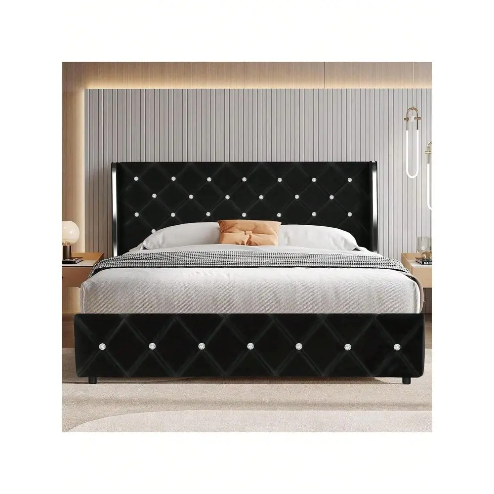 Bed Frame With Diamond Tufted Wingback Headboard Modern Velvet Bed Frame, No Box Spring Needed With Wood Slat Support, Easy Asse
Bed Frame With Diamond Tufted Wingback Headboard Modern Velvet Bed Frame, No Box Spring Needed With Wood Slat Support, Easy Asse