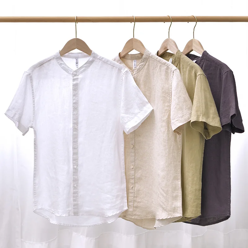 Japanese style stand collar pure linen short-sleeved shirt men's summer thin youth loose half-sleeved linen shirt men
Japanese style stand collar pure linen short-sleeved shirt men's summer thin youth loose half-sleeved linen shirt men