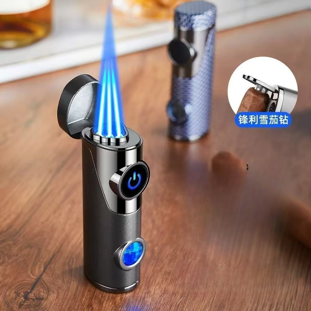 Трех сигаретные зажигалки с синим пламенем, сенсорное зажигание, видимый синий свет, нижняя часть воздушного окна, резак для сигар
Трех сигаретные зажигалки с синим пламенем, сенсорное зажигание, видимый синий свет, нижняя часть воздушного окна, резак для сигар