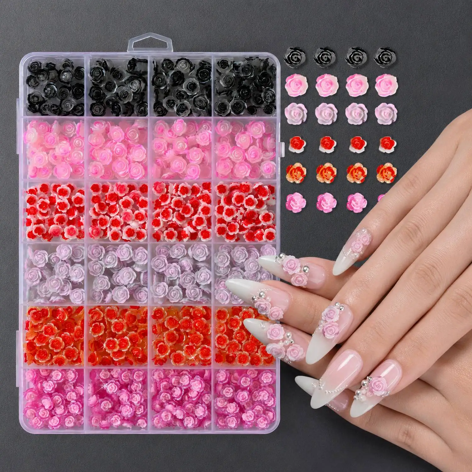 24Grids/Box 3D Embossed Small Flower Nail Charms Pink Gradient Small Flower Nail Decoration Romantic Style Flower Nail Parts
24Grids/Box 3D Embossed Small Flower Nail Charms Pink Gradient Small Flower Nail Decoration Romantic Style Flower Nail Parts