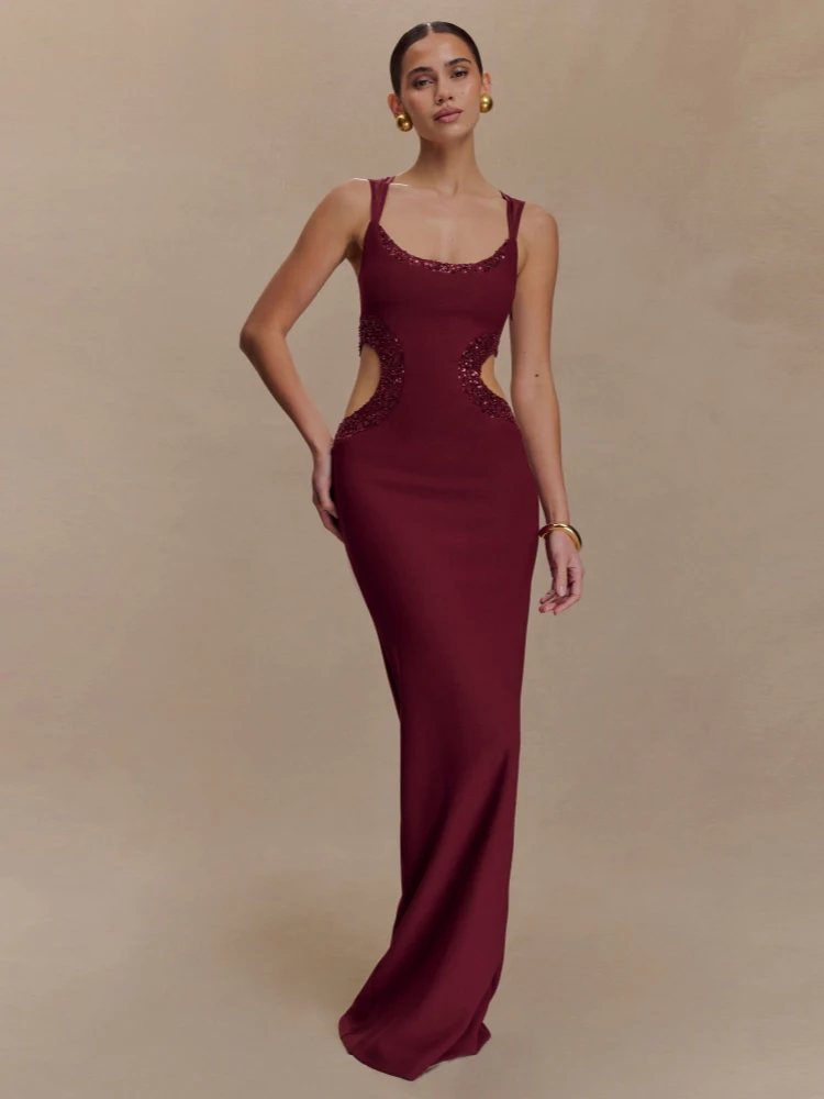 Sexy Square Neck Hollow Out Seqins Beaded Long Dress Women Burgundy Sleeveless Mesh Patchwork Slim Dresses Evening Party Gowns
Sexy Square Neck Hollow Out Seqins Beaded Long Dress Women Burgundy Sleeveless Mesh Patchwork Slim Dresses Evening Party Gowns
