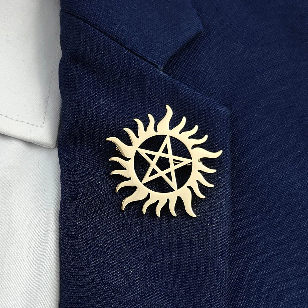 Punk style sun five-pointed star stainless steel gold-plated 18K brooch, black suit accessories, wedding matching set
Punk style sun five-pointed star stainless steel gold-plated 18K brooch, black suit accessories, wedding matching set