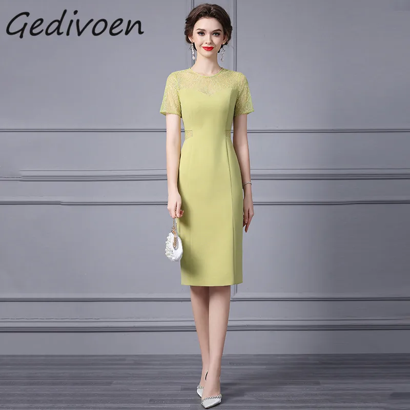 Gedivoen Summer Fashion Runway Vintage Package Buttock Dress Women's Lace Spliced Hollow Out Sequins High Waist Slit Midi Dress 
Gedivoen Summer Fashion Runway Vintage Package Buttock Dress Women's Lace Spliced Hollow Out Sequins High Waist Slit Midi Dress