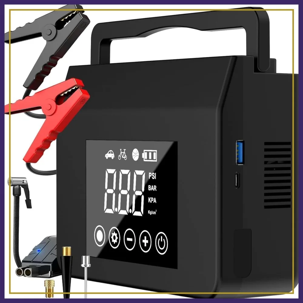 4000A Jump Starter with Air Compressor, 150PSI Tire Inflator, 15000mAh Power Bank, Type-C Quick Charge for All Gas/8.0L Diesel
4000A Jump Starter with Air Compressor, 150PSI Tire Inflator, 15000mAh Power Bank, Type-C Quick Charge for All Gas/8.0L Diesel