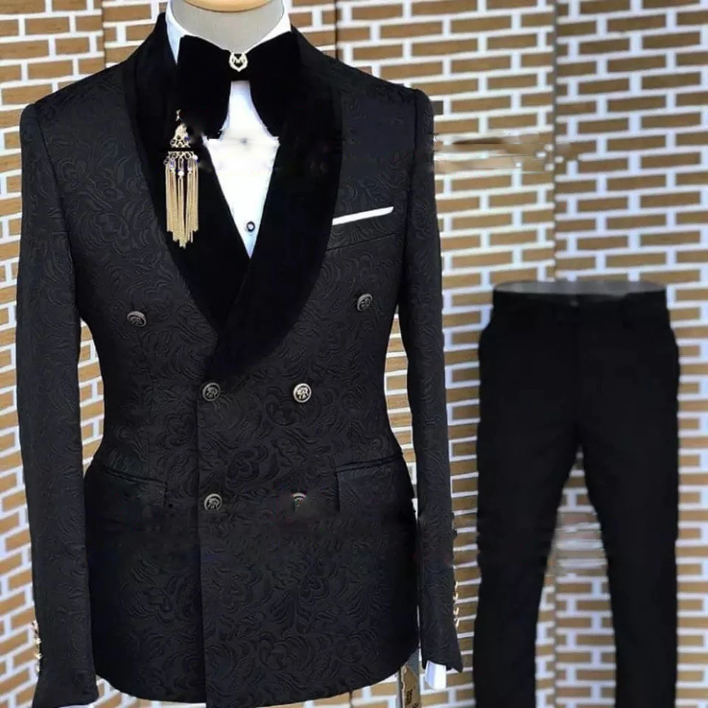 Double Breasted Black Jacquard Men Suit Set Formal Blazer Pants Suits Sets For Wedding Best Man 2 Pcs Groom Suit Wedding Dress
Double Breasted Black Jacquard Men Suit Set Formal Blazer Pants Suits Sets For Wedding Best Man 2 Pcs Groom Suit Wedding Dress