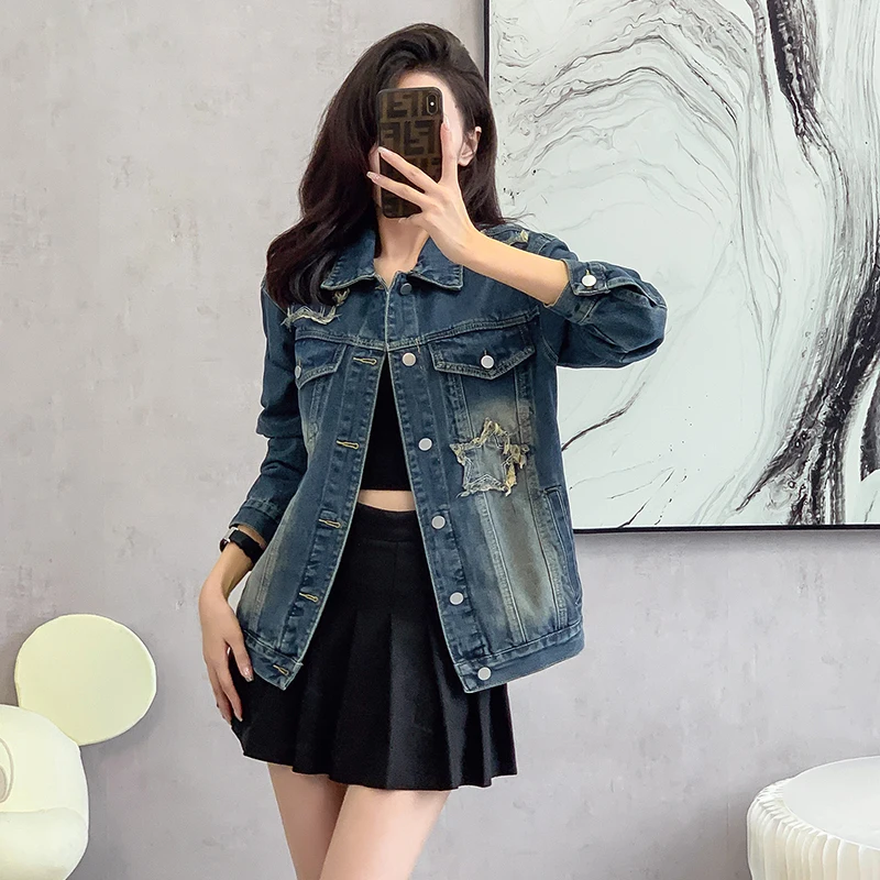 Loose Women Spring Autumn Jeans Coat Retro Cool Top Trendy Cotton Material Long Sleeve Korean Style
Loose Women Spring Autumn Jeans Coat Retro Cool Top Trendy Cotton Material Long Sleeve Korean Style