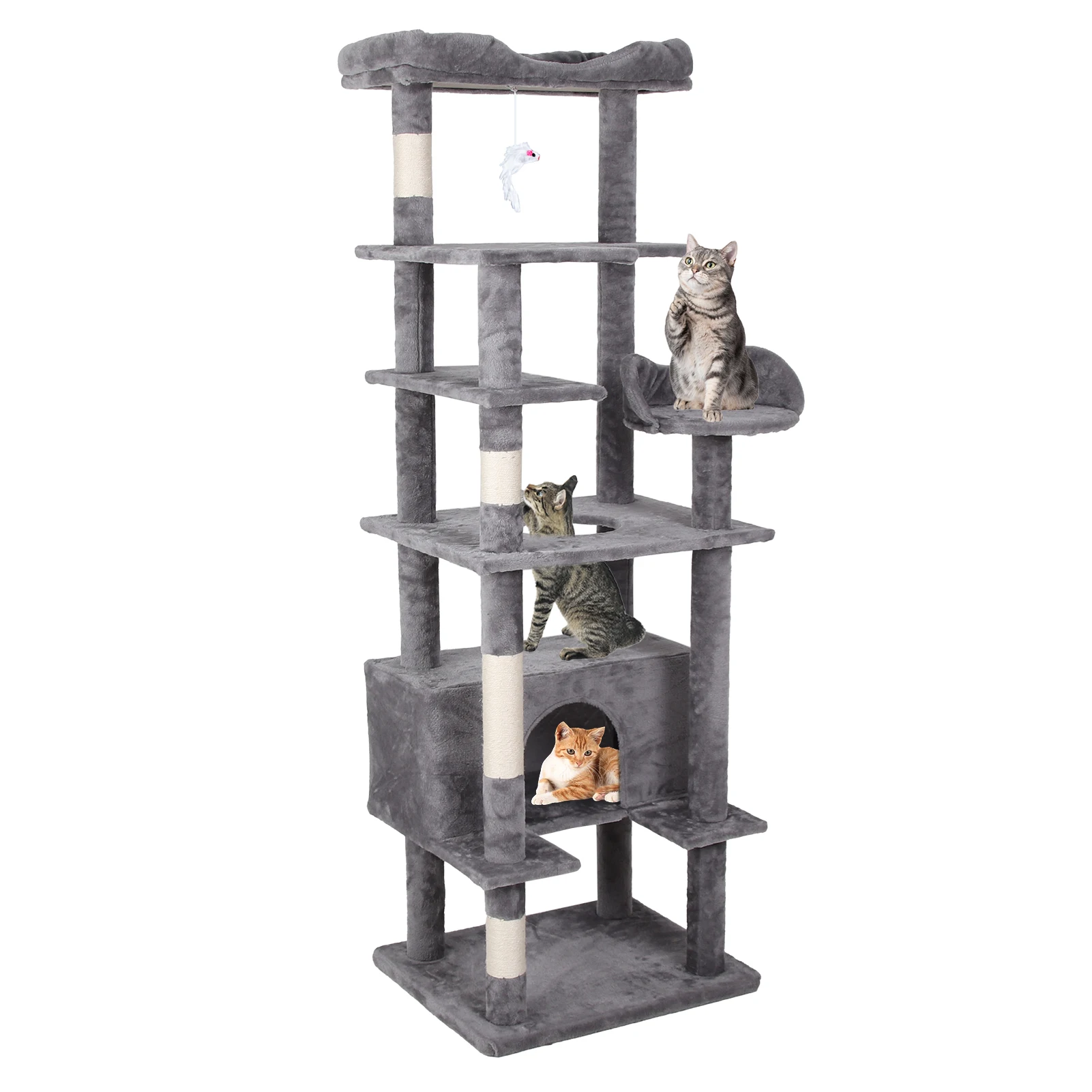 Multi-level Cat Climbing Frame with Sisal Rope and Hanging Toys, Durable Cat Tree Furniture for Indoor Cats
Multi-level Cat Climbing Frame with Sisal Rope and Hanging Toys, Durable Cat Tree Furniture for Indoor Cats