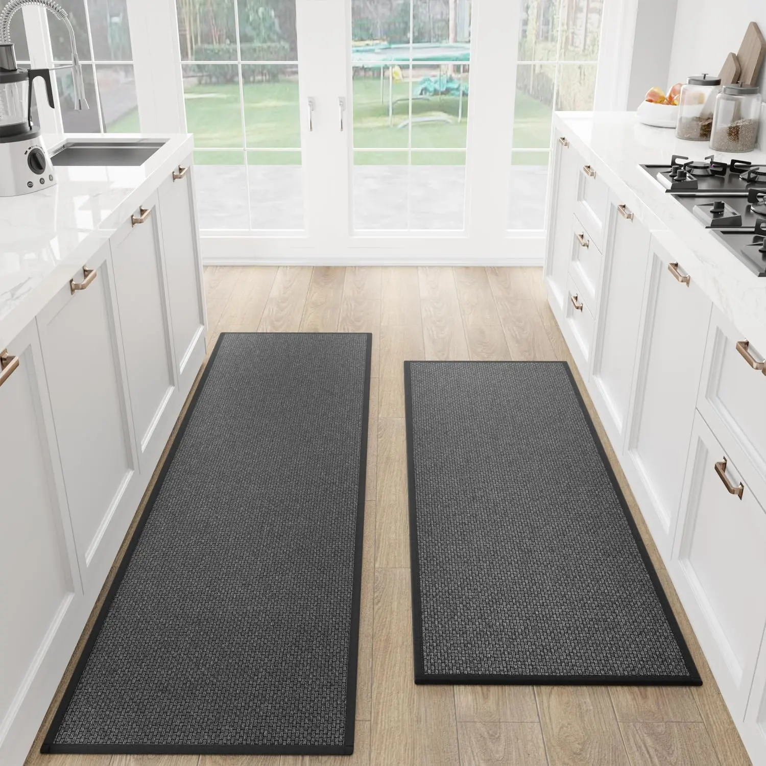 2-Pack Cushioned Non-Slip Kitchen Mats, Absorbent & Washable, 17.3"x47"+17.3"x71", Black
2-Pack Cushioned Non-Slip Kitchen Mats, Absorbent & Washable, 17.3"x47"+17.3"x71", Black