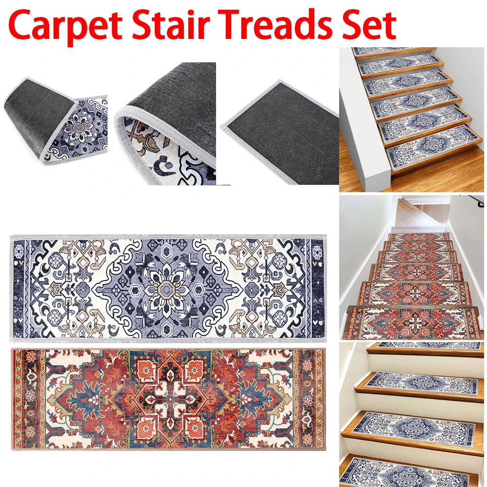 15PCS Carpet Stair Treads Set Self-adhesive Backing Non Slip Rug Tread Reusable Indoor Stair Rugs Bohemian for Dogs Kids & Elder
15PCS Carpet Stair Treads Set Self-adhesive Backing Non Slip Rug Tread Reusable Indoor Stair Rugs Bohemian for Dogs Kids & Elder