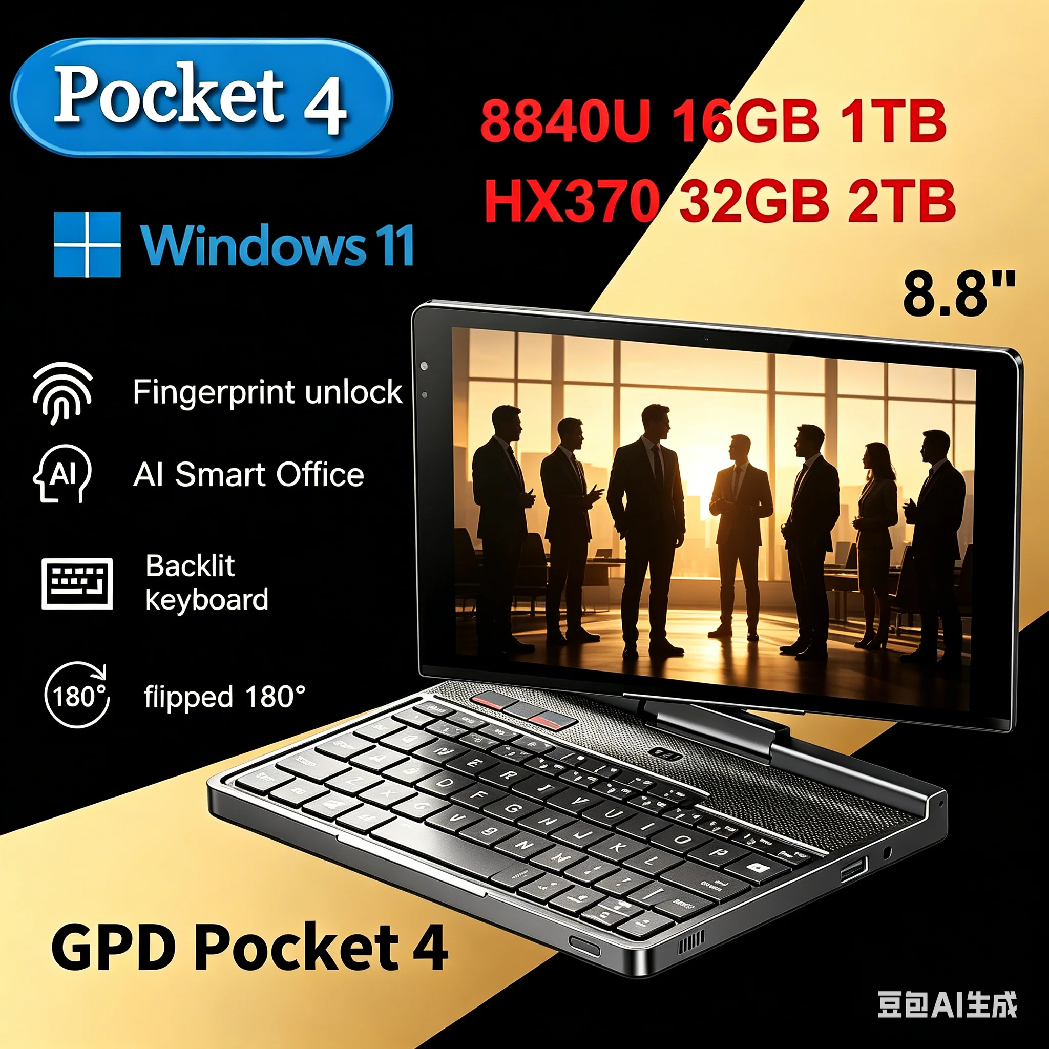 GPD Pocket 4 Mini PC 8.8-inch AMD AI 9 HX 370 64GB RAM Pocket Notebook for Business Travel High Performance Handheld Pocket Comp
GPD Pocket 4 Mini PC 8.8-inch AMD AI 9 HX 370 64GB RAM Pocket Notebook for Business Travel High Performance Handheld Pocket Comp