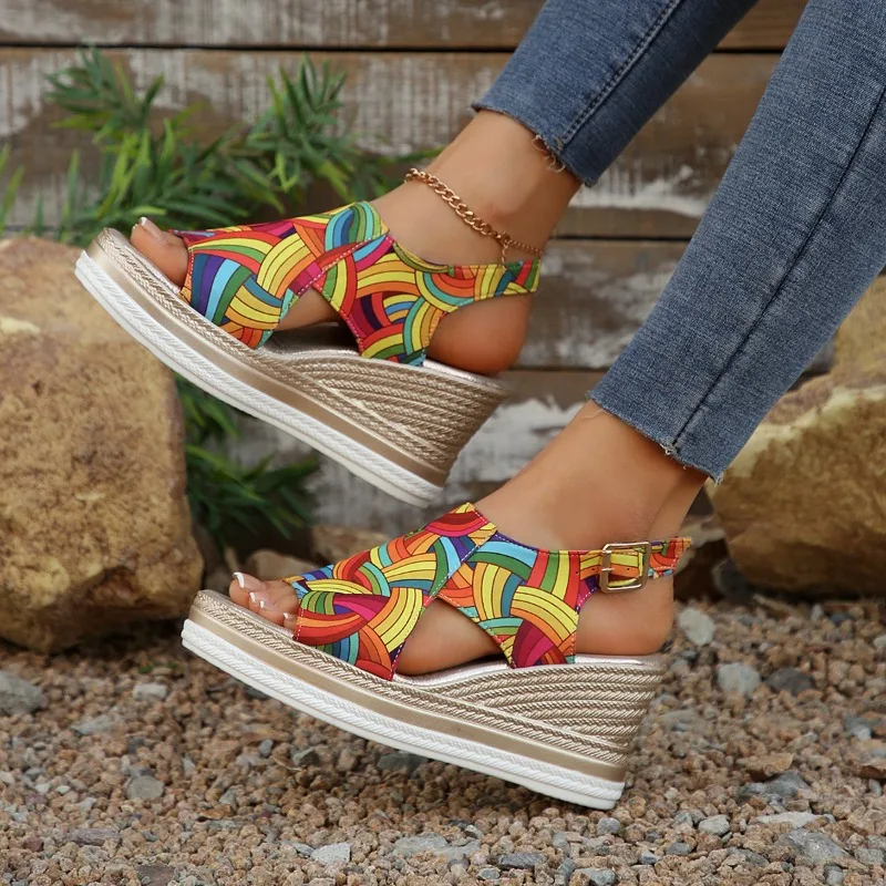 Fashionable Wedge Heels Sandals for Women Summer 2025 Platform Sandals Woman Buckle Strap Thick Bottom Beach Shoes
Fashionable Wedge Heels Sandals for Women Summer 2025 Platform Sandals Woman Buckle Strap Thick Bottom Beach Shoes