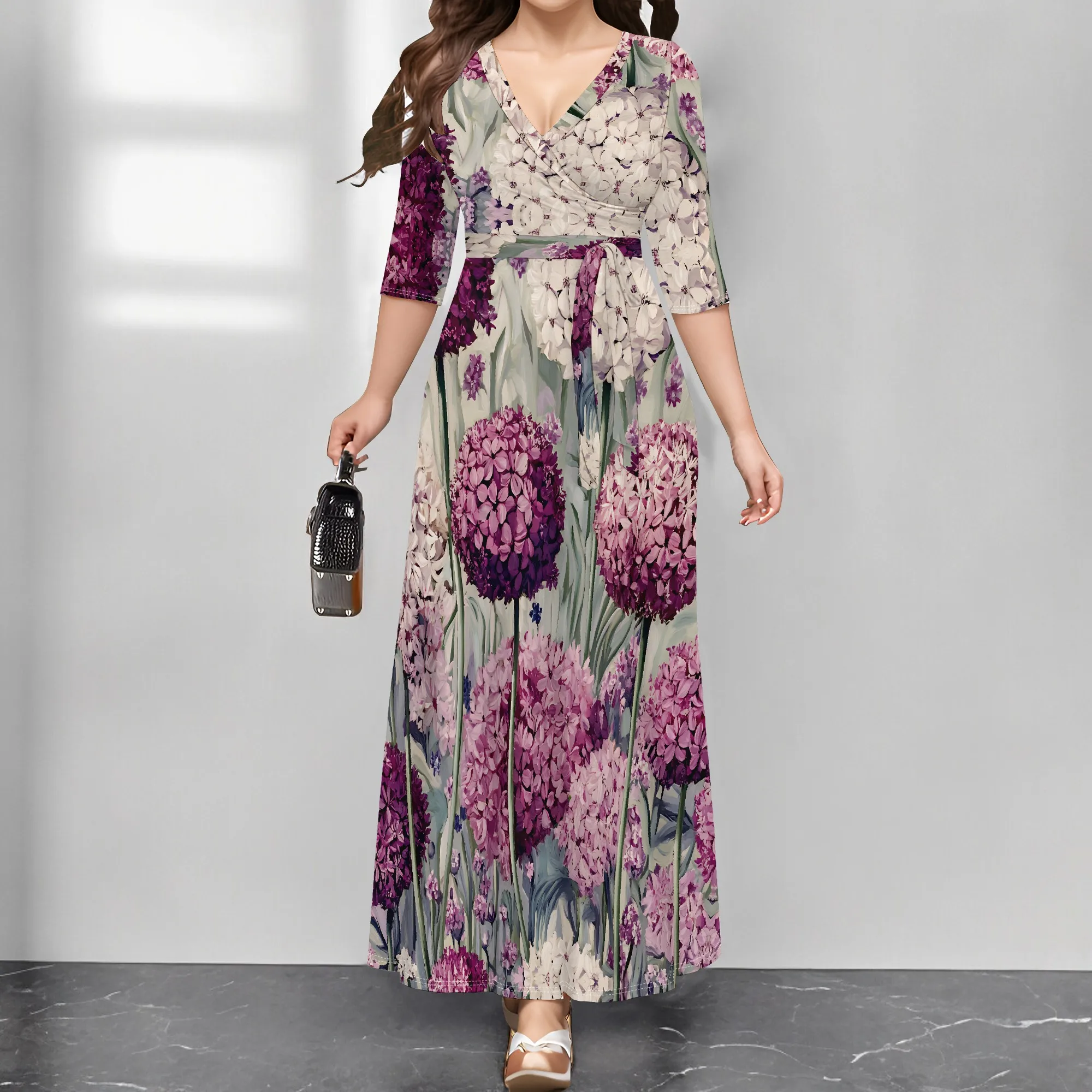 Women's Lavender Maxi Dress Boho V-Neck Half Sleeve A-line Dress with Belt for Holiday Vacation Wear XS-3XL
Women's Lavender Maxi Dress Boho V-Neck Half Sleeve A-line Dress with Belt for Holiday Vacation Wear XS-3XL