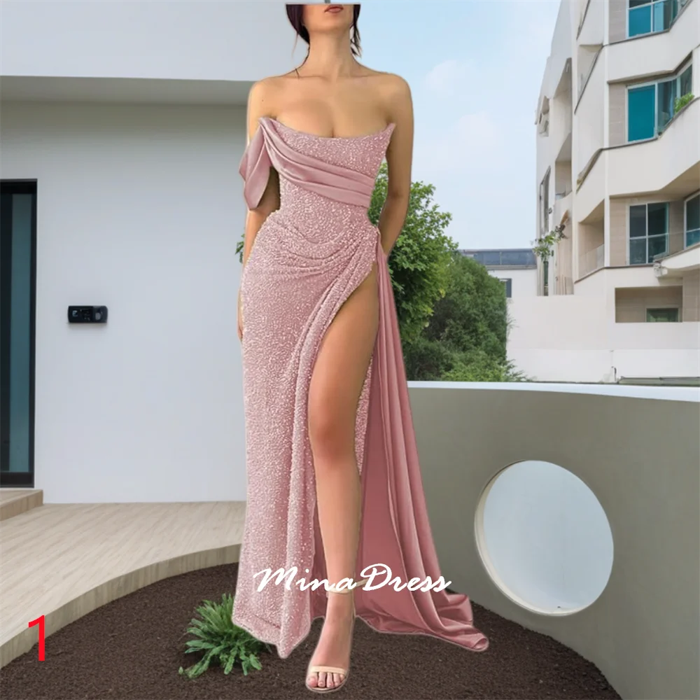 Mina Boat Collar Evening Dress Luxury Elegant Party Dress Customized Backless Strapless Sleeveless Sequin High Slit 2025 Dresses
Mina Boat Collar Evening Dress Luxury Elegant Party Dress Customized Backless Strapless Sleeveless Sequin High Slit 2025 Dresses