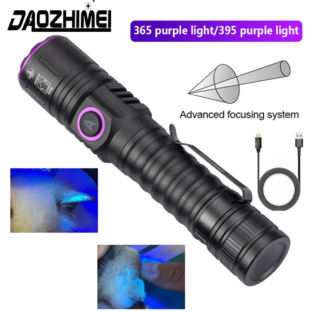 365NM UV Flashlight Type-c Rechargeable Waterproof 18650 Uv Zoomable Torch 395nm Inspection Lamp Pet Urine Stain Detector Tools
365NM UV Flashlight Type-c Rechargeable Waterproof 18650 Uv Zoomable Torch 395nm Inspection Lamp Pet Urine Stain Detector Tools