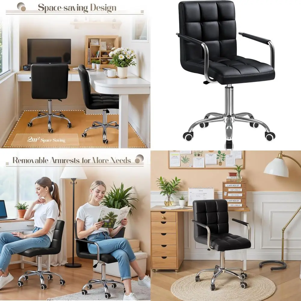 Modern Executive Swivel Chair with Wheels, Black PU Leather Desk Chair for Home Office, Adjustable Comfort with Arms
Modern Executive Swivel Chair with Wheels, Black PU Leather Desk Chair for Home Office, Adjustable Comfort with Arms