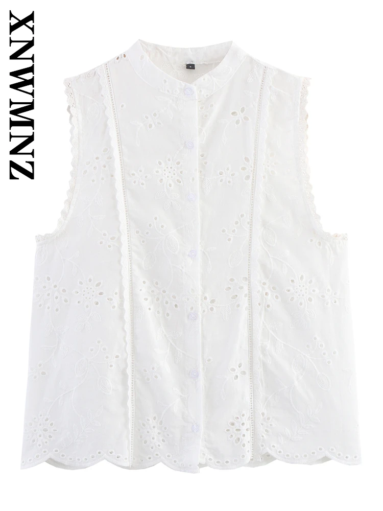 XNWMNZ 2025 Autumn Woman's Simple Korean Sleeveless embroidery Shirt Sophisticated Hipster style Female Stand Collar Commuting 
XNWMNZ 2025 Autumn Woman's Simple Korean Sleeveless embroidery Shirt Sophisticated Hipster style Female Stand Collar Commuting