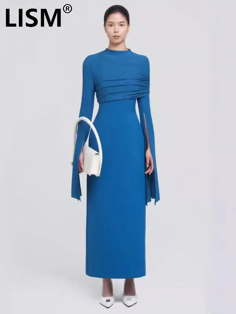 Women's Fashion Knitted Dress O-neck Split Long Sleeves Folds Asymmetric Back Split Ankle-length Dresses 2024 Autumn New
Women's Fashion Knitted Dress O-neck Split Long Sleeves Folds Asymmetric Back Split Ankle-length Dresses 2024 Autumn New